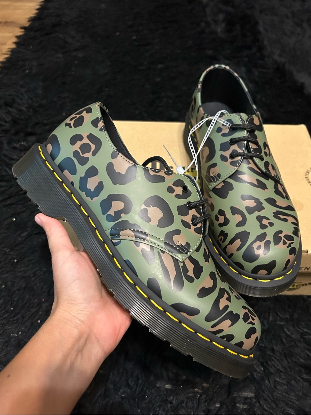 DR MARTENS 1461 distorted leopard animal print leather lace up oxfords shoes 9